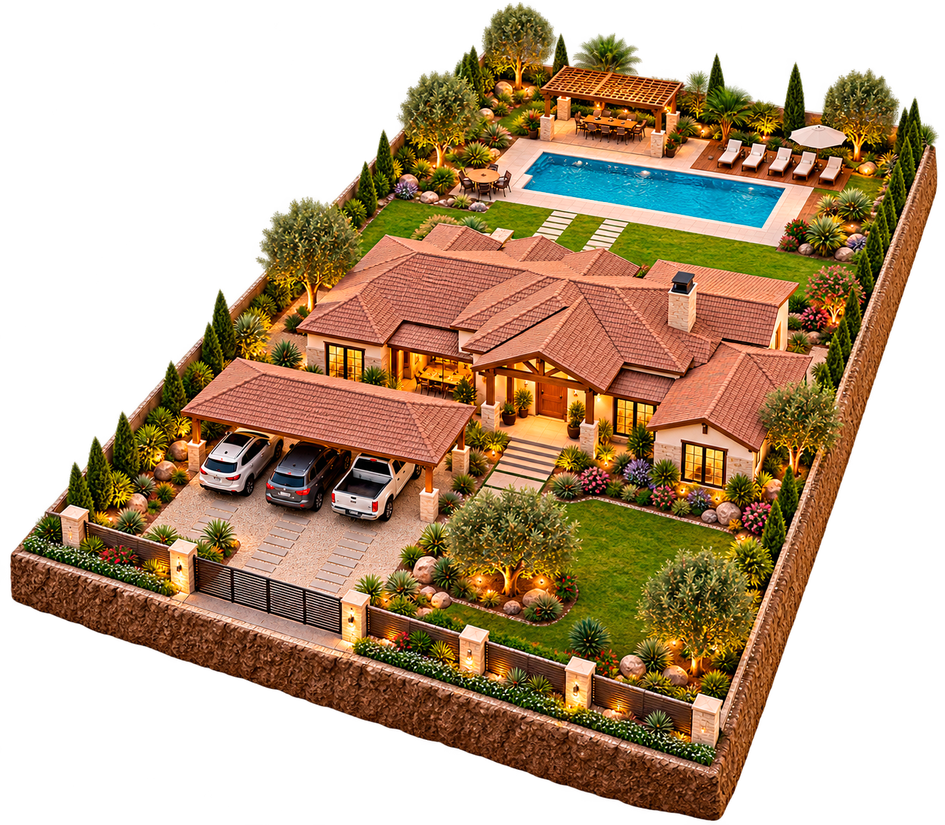 Concepto ilustrativo para quinta campestre en un terreno de 1000 metros cuadrados